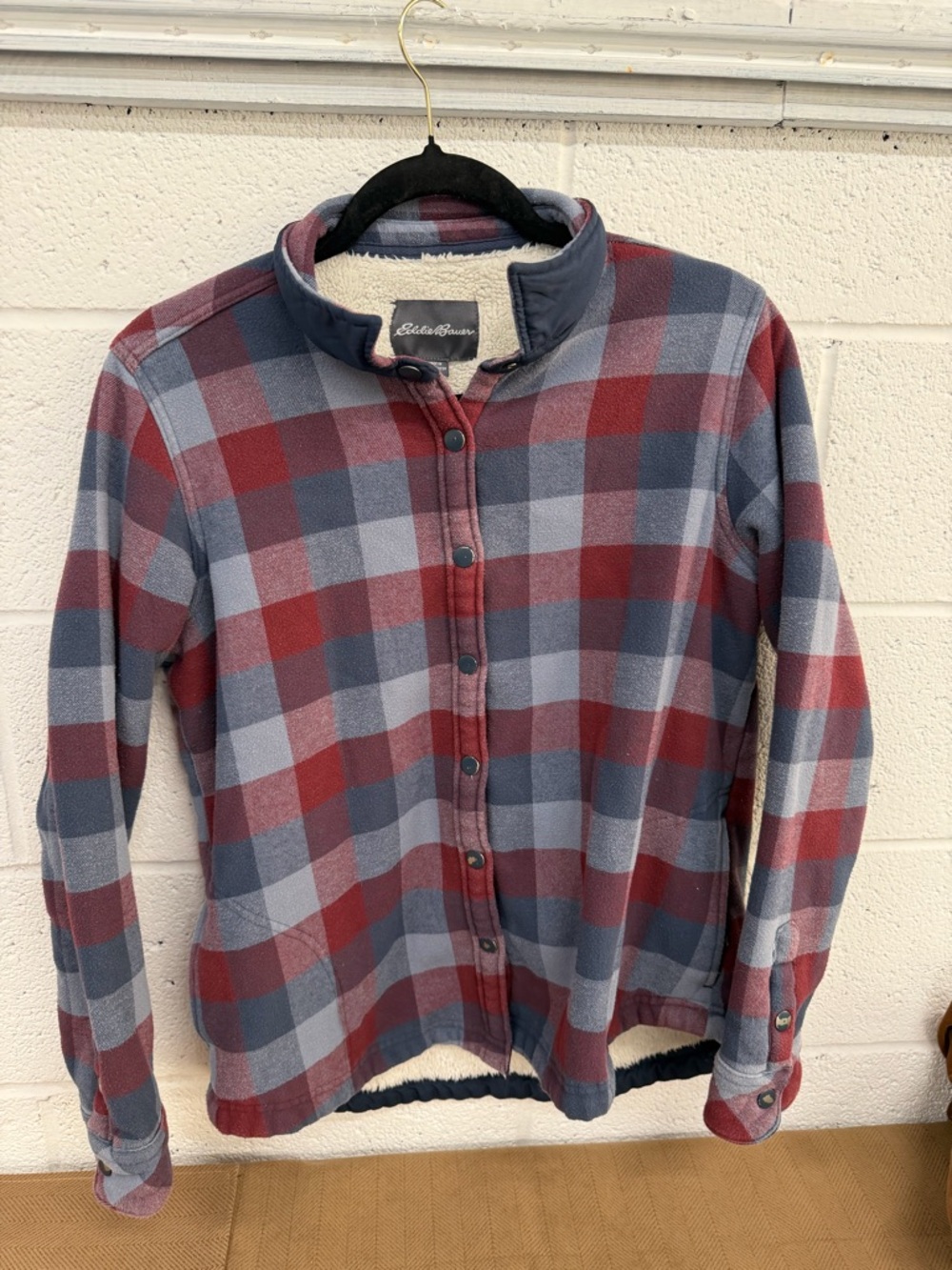 Eddie Bauer Fleece Plaid Button-Up Jacket - Large